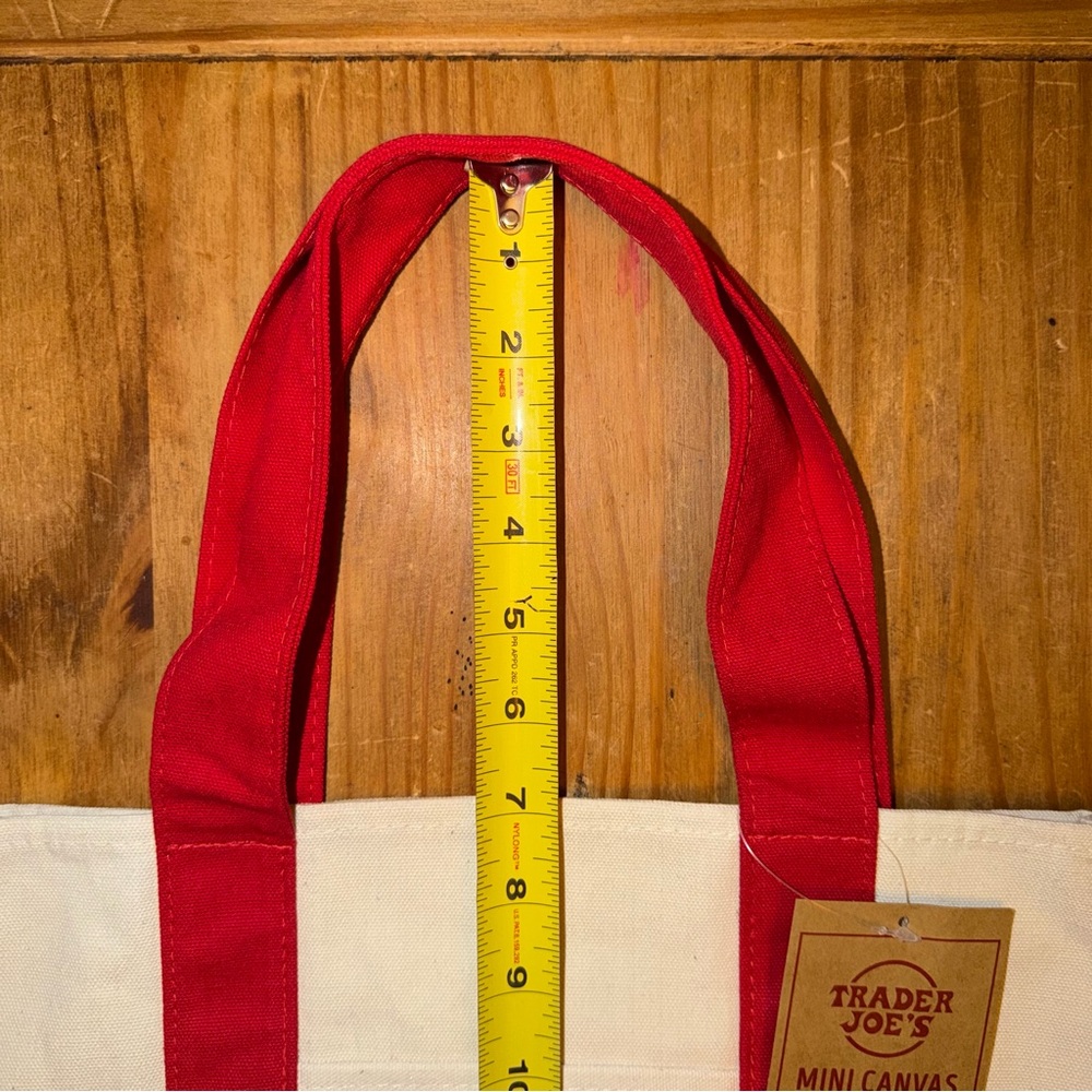 MINI NWT Trader Joe’s Mini Canvas Reusable Tote Bag - Cream with Red Straps - Picture 5 of 10